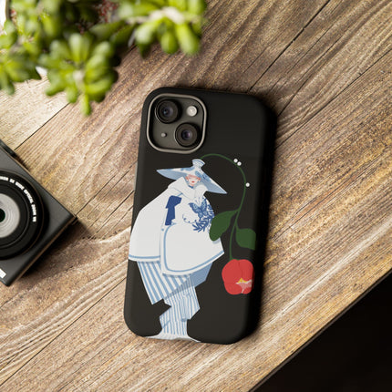 Blue & White Porcelain Geisha Phone Case – Elegant Mystery & Floral Grace