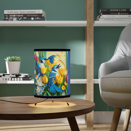 Blue Jays in a Spring Garden Tripod Lamp