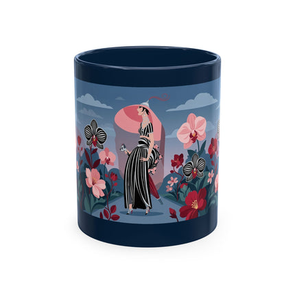 🖤🌸 The Lady Of The Striped Orchid Garden Ceramic Mug – Art Deco Fashion Elegance