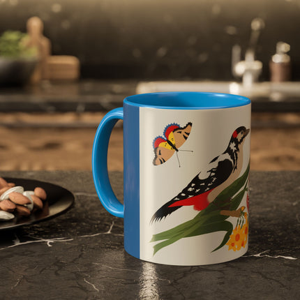 Woodpecker & Tulip Colorful Mugs – Vibrant Spring & Bold Beauty