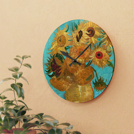 Vase with Twelve Sunflowers by Vincent Van Gogh Acrylic Wall Clock, Round and Square