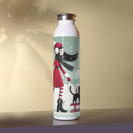Red Sled & Curious Cats Slim Water Bottle