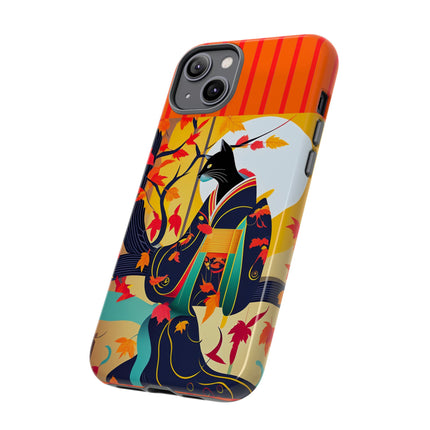 Black Cat in Kimono Phone Cases