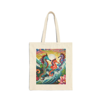 Seahorse Symphony Cotton Canvas Tote Bag