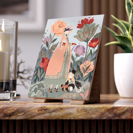 🌸🐈 The Lady And Puss In Boots Ceramic Tile – Art Deco Floral Fashion Fantasy
