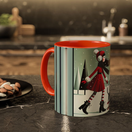 Red Sled & Curious Cats Colorful Mugs (11oz, 15oz)