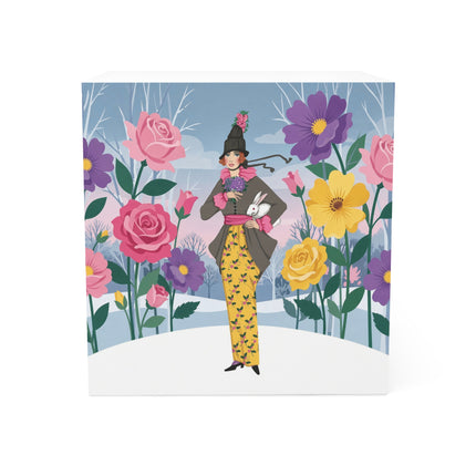 🐇🌸 The Lady With The White Rabbit Note Cube – Art Deco Floral Whimsy