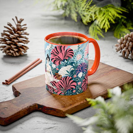 🌸🦋 The Enchanted Pink Blossom Retreat Colorful Mug – Art Deco Floral Whimsy