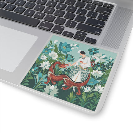 🐉🌿 The Dragon Keeper Kiss-Cut Stickers – Art Deco Floral Fantasy