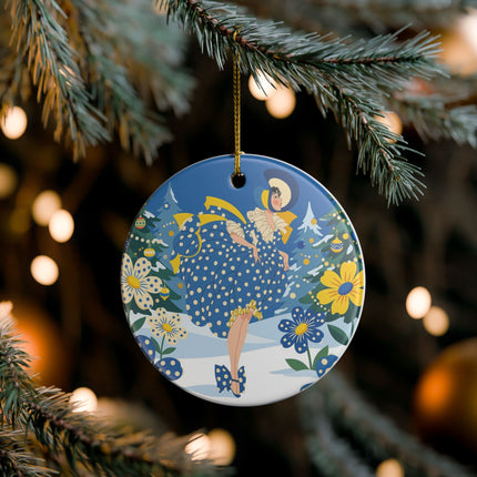 💙🌼 The Bluebell Christmas Promenade Ceramic Ornament – Art Deco Holiday Fantasy