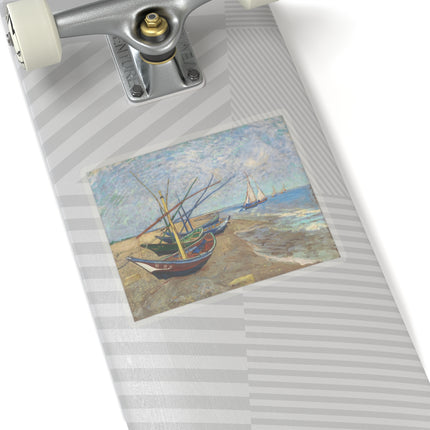 Fishing Boats on the Beach at Saintes-Maries by Vincent Van Gogh Kiss-Cut Stickers (4 Sizes)