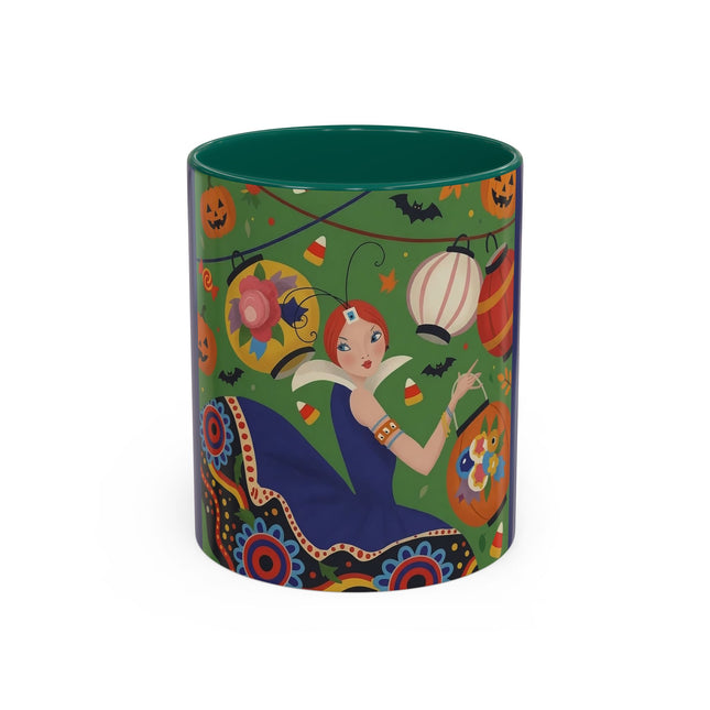 🏮🎃 The Lady Of Halloween Lanterns Colorful Mug – Colorful Art Deco Halloween Charm
