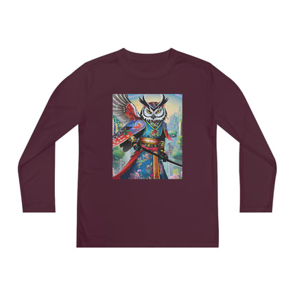 Cyberpunk Samurai Owl Youth Long Sleeve Competitor Tee – Futuristic Warrior & Neon Adventure