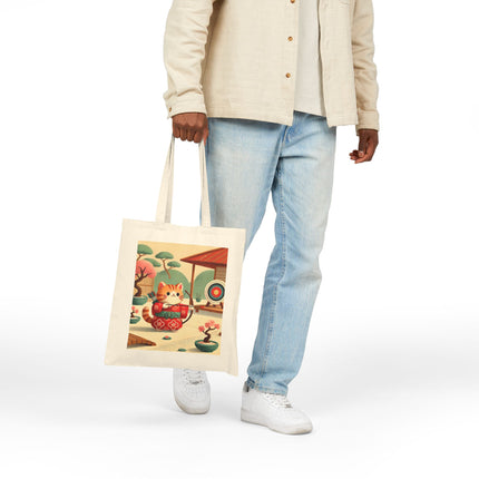 Archer Kitten in the Zen Garden Cotton Canvas Tote Bag – Focus, Whimsy & Zen Balance