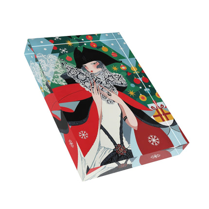 ❤️ The Lady Of The Crimson Scarf Acrylic Art Block – Art Deco Christmas Elegance