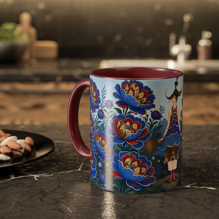 💙🌺 The Sapphire Blossom Garden Dancer Colorful Mug – Art Deco Fashion Fantasy