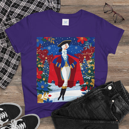 🎄🎭 The Christmas Masquerade Lady Cotton Tee – Art Deco Holiday Glamour