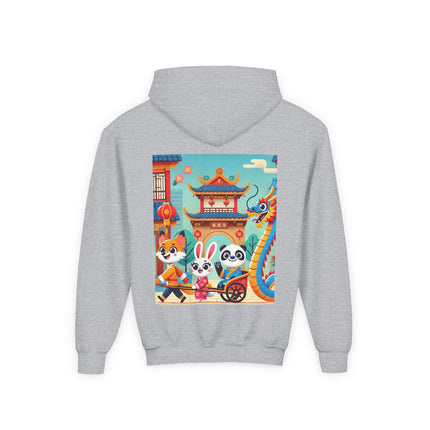 Lantern Street Dragon Parade Youth Hooded Sweatshirt – Festive Lights & Storybook Magic