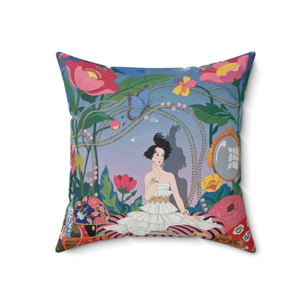 🌙🌺 The Lady Of The Midnight Garden Square Pillow – Art Deco Floral Reverie
