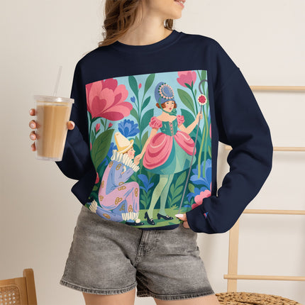🌸🎭 The Garden Masquerade Crewneck Sweatshirt – Art Deco Floral Whimsy