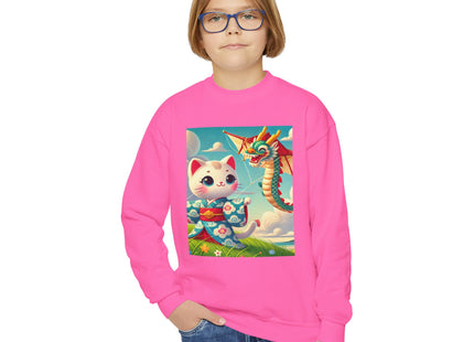 Geisha Kitten and the Dragon Kite Youth Crewneck Sweatshirt