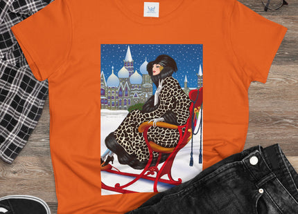 Elegant Winter Woman in Sleigh Women's Midweight Cotton Tee