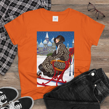 Elegant Winter Woman in Sleigh Women's Midweight Cotton Tee