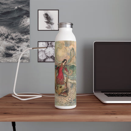 Rita Rides on the Dolphin by Warwick Goble Slim Water Bottle