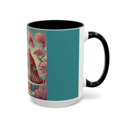 Cherry Blossom Courtesans & Crimson Crab Colorful Mug – Imperial Elegance & Playful Charm