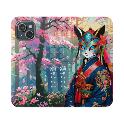 🦊⚔️ Cyberpunk Samurai Maiden Flip Case – Neon Grace & Warrior Courage