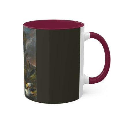 Still Life With Birds Beside An Ornate Fountain by Nicola Casissa Colorful Mugs, 11oz