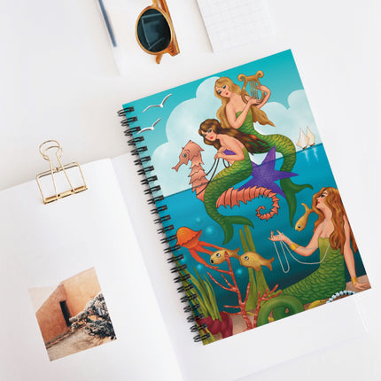 Three Mermaids with Strings of Pearls by Carlo Chiostri Spiral Notebook - Ruled Line