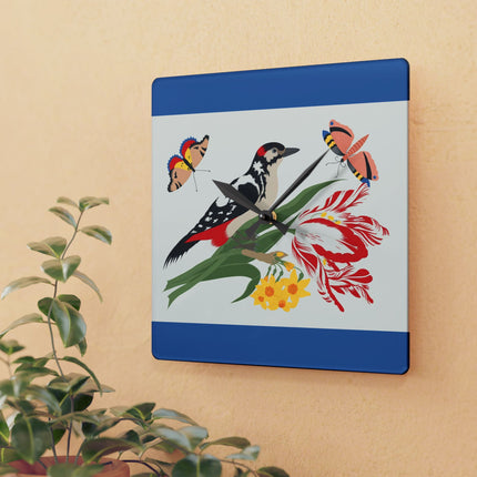 Woodpecker & Tulip Acrylic Wall Clock