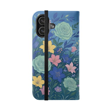 🌸💙 The Lovers In The Enchanted Garden Flip Case – Art Deco Floral Romance