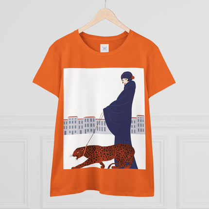 🐆🖤 The Lady With The Leopard Cotton Tee – Art Deco Fashion Illustration