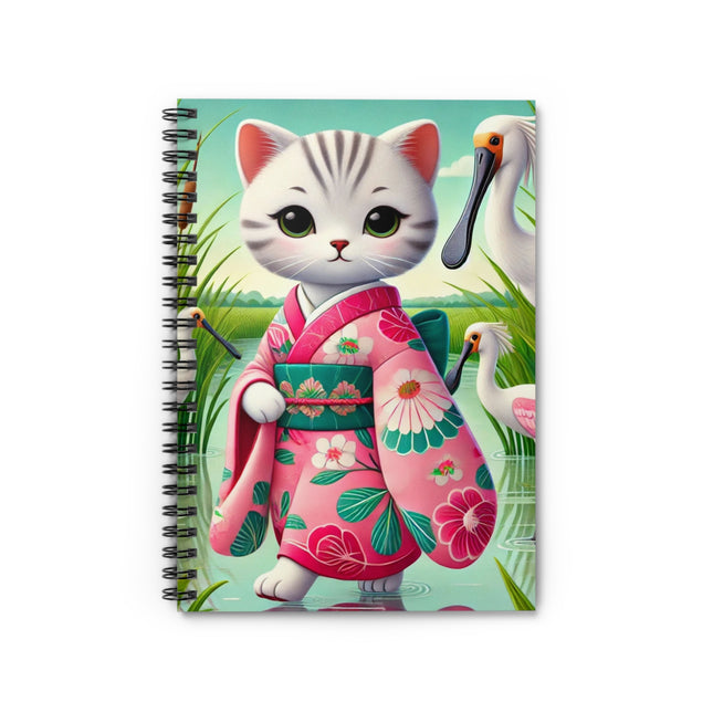 Geisha Kitten Strolls Among the Spoonbills Spiral Notebook - Ruled Line