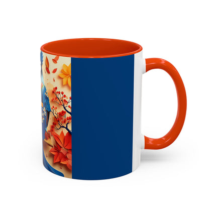 Blue Jay at an Autumn Tea Ceremony Colorful Mugs (11oz, 15oz)