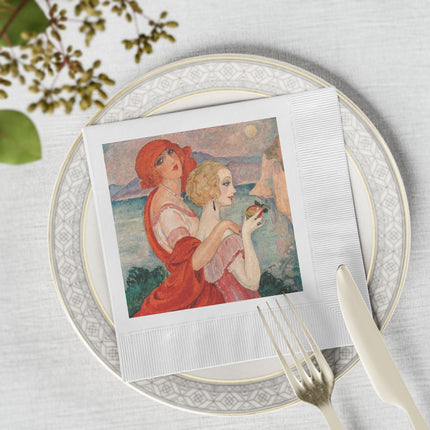 Sur la Route d'Anacapri by Gerda Wegener White Coined Napkins