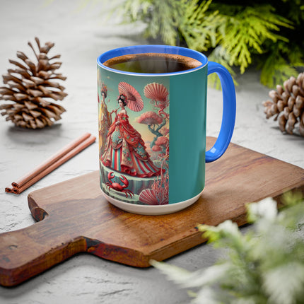 Cherry Blossom Courtesans & Crimson Crab Colorful Mug – Imperial Elegance & Playful Charm