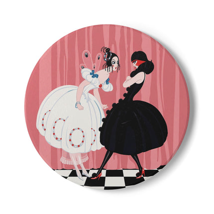 🎭🖤 The Masquerade Secret Ceramic Coaster – Art Deco Fashion Whimsy