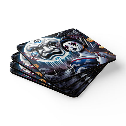 Geisha’s Black Ink Tears Corkwood Coaster Set