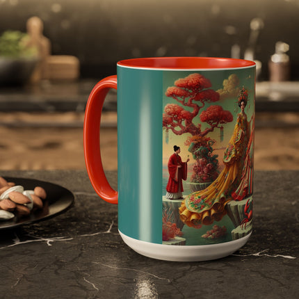 Cherry Blossom Courtesans & Crimson Crab Colorful Mug – Imperial Elegance & Playful Charm