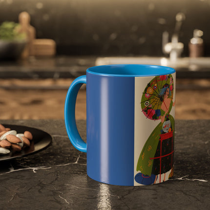 Lady with the Golden Fish Colorful Mugs – Whimsical Fashion & Playful Fantasy
