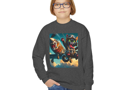 Parachuting Cat Commando Youth Crewneck Sweatshirt