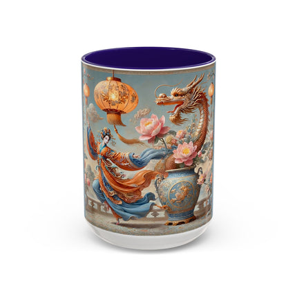 Golden Dragon & Lantern Lady Colorful Mug – Imperial Dragon & Elegant Harmony