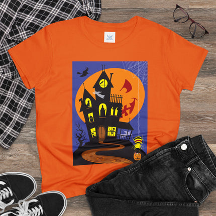 Halloween Night at the Haunted House Women's Midweight Cotton Tee