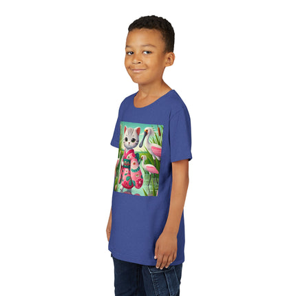 Geisha Kitten Strolls Among the Spoonbills Youth Short Sleeve Tee