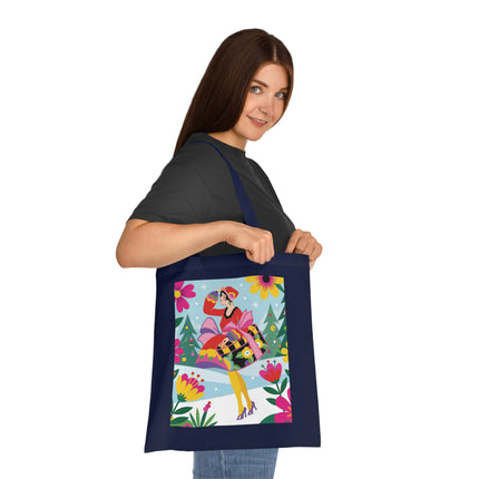 🎄🌺 Christmas In The Winter Garden Cotton Tote Bag – Art Deco Holiday Whimsy