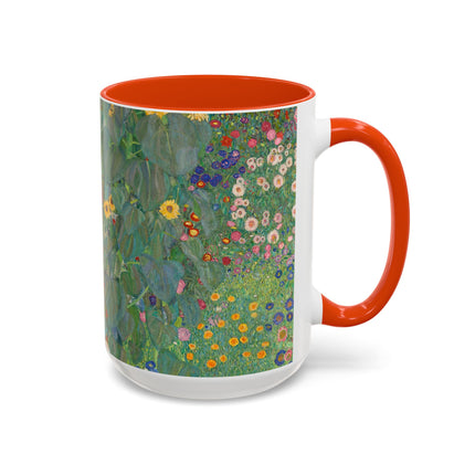 Farm Garden with Sunflowers by Gustav Klimt Colorful Mugs (11oz, 15oz)