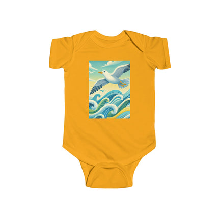 Seagull Riding a Wave Baby Bodysuit – Ocean Adventure Coastal Design